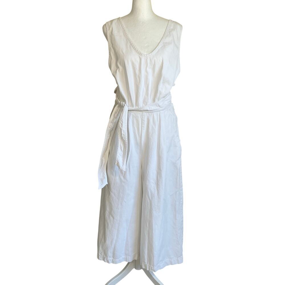 Free People Sz 8 Wide Leg Sleeveless Jumpsuit Cut-Out Wrap Back White Cotton